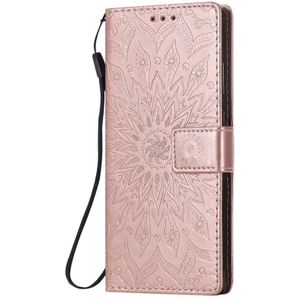 Voor Samsung Galaxy Note20 In reliëf zonnebloempatroon horizontaal flip pu lederen koffer met Holder &amp; Card Slots &amp; Wallet &amp; Lanyard(Rose Gold)