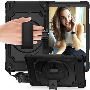 Voor Samsung Galaxy Tab A 10.1 (2019)/T515 360 Graden Rotatie Draaitafel Contrast Kleur Robot Schokbestendig Siliconen + PC Beschermhoes met Houder(Zwart)