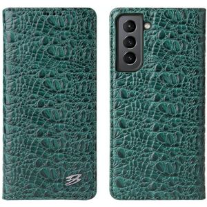 Voor Samsung Galaxy S21 Ultra 5G Fierre Shann Crocodile Texture Magnetische Horizontale Flip Genuine Leather Case met Houder &amp; Card Slot (Groen)