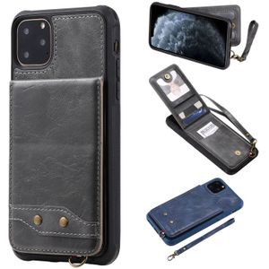 Voor iPhone 11 Pro Max Vertical Flip Shockproof Leather Protective Case met Short Rope  Support Card Slots &amp; Bracket &amp; Photo Holder &amp; Wallet Function(Gray)