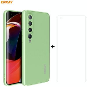 Voor Xiaomi Mi 10 5G Hat-Prince ENKAY ENK-PC0752 Liquid SiliconEn Straight Edge Schokbestendige beschermhoes + 3D Full Screen PET Gebogen Hot Bending HD Screen Protector Soft Film (Licht groen)