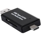 3 in 1 USB-C / Type-C 3.1 naar USB 2.0 + Micro USB + SD(HC) + Micro SD Kaartleze Adapter met OTG functie voor MacBook / Google Chromebook / Nokia N1 / LeTV (zwart)