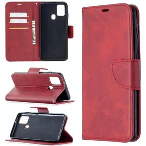 Voor Samsung Galaxy A21s Retro Lambskin Texture Pure Color Horizontale Flip PU Lederen case met Holder &amp; Card Slots &amp; Wallet &amp; Lanyard(Red)