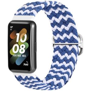 Voor Huawei Band 7 Nylon gevlochten Buckle Watch Band (Blue White)