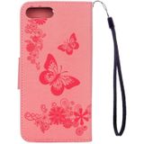 Voor iPhone 8 Plus &amp; 7 Plus vlinders reliëf horizontale Flip lederen draagtas met houder &amp; Card Slots &amp; portemonnee &amp; Lanyard(Pink)