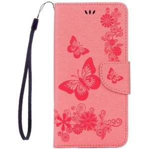 Voor iPhone 8 Plus &amp; 7 Plus vlinders reliëf horizontale Flip lederen draagtas met houder &amp; Card Slots &amp; portemonnee &amp; Lanyard(Pink)