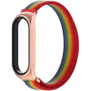 For Xiaomi Mi Band 6 / 5 / 4 / 3 Mijobs CS Lightweight Breathable Nylon Replacement Watchband(Rainbow Rose gold)