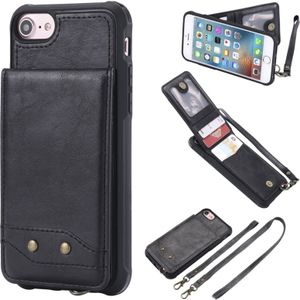 Voor iPhone 6 Vertical Flip Shockproof Leather Protective Case met Long Rope  Support Card Slots &amp; Bracket &amp; Photo Holder &amp; Wallet Function(Black)