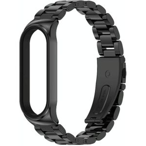 For Xiaomi Mi Band 6 / 5 / 4 / 3 Mijobs CS Metal Three Bead Stainless Steel Replacement Watchband(Black)