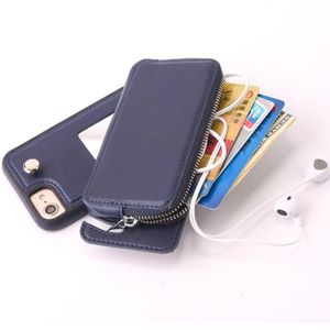 Voor iPhone 8 &amp; 7 verwisselbare rotatie TPU + lederen beschermhoes met rits portemonnee tas (donkerblauw)
