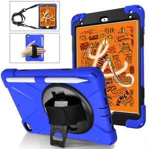 Voor iPad Mini 5 360 graden Rotatie Siliconen beschermhoes met houder &amp; handriem &amp; longstrap &amp; pencil slot(blauw)