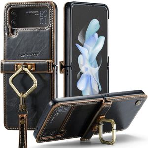 Voor Samsung Galaxy Z Flip4 CaseMe 003 Crazy Horse-textuur lederen telefoonhoes met lanyard