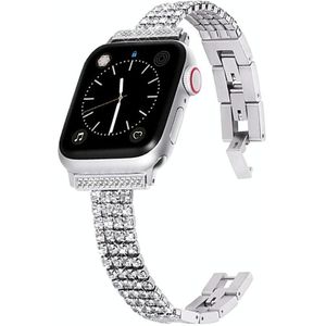 Diamant-set metalen horlogeband met vier rijen voor Apple Watch Series 7 41 mm / 6 &amp; SE &amp; 5 &amp; 4 40mm / 3 &amp; 2 &amp; 1 38 mm