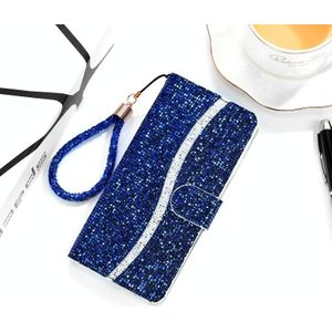 Voor Samsung Galaxy S20 FE Glitter Powder Horizontale Flip Lederen case met kaartslots &amp; houder &amp; lanyard(blauw)