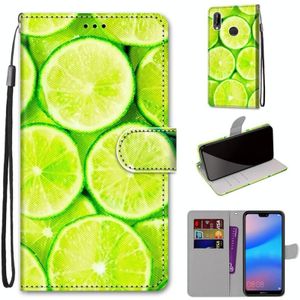 Voor Huawei P20 Lite / nova 3e Coloured Drawing Cross Texture Horizontale Flip PU Lederen case met Holder &amp; Card Slots &amp; Wallet &amp; Lanyard(Green Lemon)