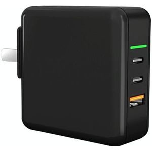 65W USB-poorten x 1 + Type-C Port x 2 GaN Portable Mini Fast Charger Travel Charger met UK &amp; US &amp; EU Plug Set (Zwart)
