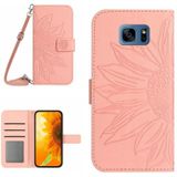 Voor Samsung Galaxy S7 Edge Skin Feel Sun Flower Pattern Flip Leather Phone Case met Lanyard