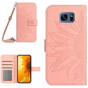 Voor Samsung Galaxy S7 Edge Skin Feel Sun Flower Pattern Flip Leather Phone Case met Lanyard