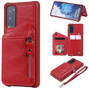For Samsung Galaxy S20 FE Zipper Double Buckle Shockproof Protective Case with Stand &amp; Photo Holder &amp; Wallet Function(Red)