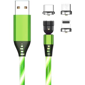 3 in 1 2.4A USB naar 8 Pin + Micro USB + USB-C / Type-C 540 Graden Buigbare Streamer Magnetische datakabel  kabellengte: 1m (groen)
