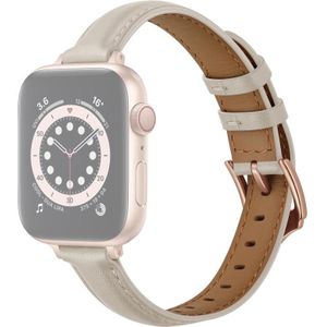 Business Style Lederen vervangende band horlogeband voor Apple Watch Series 6 &amp; SE &amp; 5 &amp; 4 40 MM / 3 &amp; 2 &amp; 1 38mm (Creamy-White)