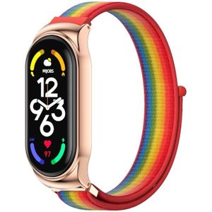 Voor Xiaomi Mi Band 7/7 NFC Mijobs CS Roestvrij staal Case Nylon Watch Band (Rainbow Rose Gold)