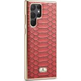 Voor Samsung Galaxy S22 Ultra 5G Fierre Shann Python Textuur Galvaniseren PU Telefoon Case (Rood)