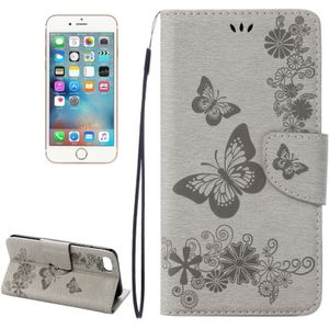 iPhone 7 &amp; 8 horizontaal 3D Vlinders bloemen patroon PU leren Flip Hoesje met houder en opbergruimte voor pinpassen &amp; geld (grijs)
