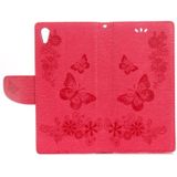 Voor Sony Xperia XA1 Pressed Bloemens vlinder patroon horizontaal Flip lederen hoesje met houder &amp; opbergruimte voor pinpassen &amp; portemonnee(rood)