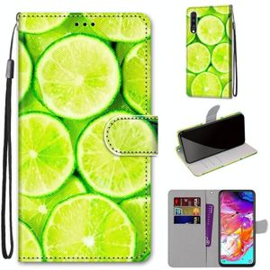 Voor Samsung Galaxy A70 Coloured Drawing Cross Texture Horizontale Flip PU Lederen case met Holder &amp; Card Slots &amp; Wallet &amp; Lanyard(Lime)