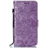 Voor Huawei Mate 30 Pro Lace Flower Embossing Pattern Horizontale Flip Lederen Case  met Holder &amp; Card Slots &amp; Wallet &amp; Photo Frame &amp; Lanyard(Paars)