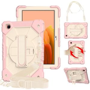 Voor Samsung Galaxy Tab A7 T500 / T505 Contrast Kleur Robot Schokbestendig Silicon + PC Beschermhoes Met Houder &amp; Schouderriem (Rose Gold + Beige)