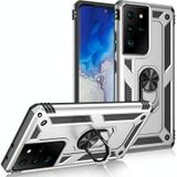 Voor Samsung Galaxy S21 Ultra 5G Schokbestendige TPU + PC Beschermhoes met 360 Graden Roterende Houder (Zilver)