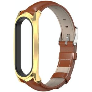 Voor Xiaomi Mi Band 6 / 5 / 4 / 3 Mijobs GT First Layer Cowhide Replacement Watchband (Oil Brown + Gold)
