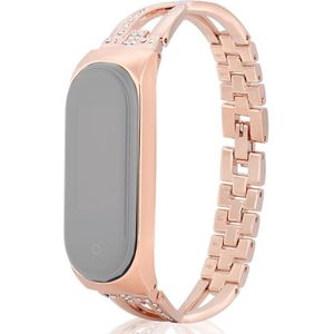 Voor Xiaomi Mi Band 4/3 X-vormige Diamant Alloy Vervanging Strap Horlogeband (Rose Gold)