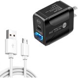 PD25W USB-C / TYPE-C + QC3.0 DUBLE PORTS Snelle oplader met USB naar Micro USB-gegevenskabel  US Plug