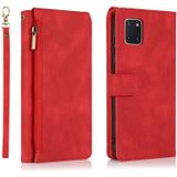 Voor Samsung Galaxy A81 Skin-feel Crazy Horse Texture Zipper Wallet Bag Horizontale Flip Leather Case met houder &amp; Kaart Slots &amp; Portemonnee &amp; Lanyard (Rood)