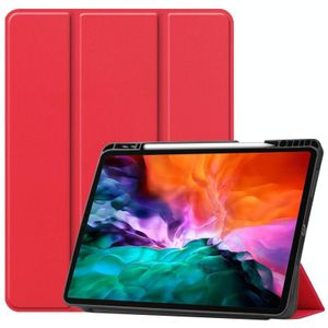 Horizontale flip honingraat TPU + PU lederen behuizing met drie-opvouwbare houder / slaap / wake-up functie &amp; pen sleuf voor iPad Pro 12.9 (2021) (rood)