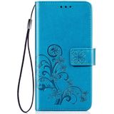 Lucky Clover ingedrukt bloemen patroon lederen draagtas voor Galaxy A70  met houder &amp; kaartsleuven &amp; portemonnee &amp; hand strap (blauw)