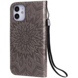 Voor iPhone 12 Geperst afdrukken Zonnebloempatroon Horizontaal Flip PU Lederen Kast Houder &amp; Kaartslots &amp; Wallet &amp; Lanyard(Grijs)