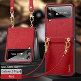 Voor Samsung Galaxy Z Flip4 SULADA Litchi-textuurleer + TPU-telefoonhoes met riem