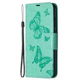 Voor Xiaomi Redmi Note 9 Twee vlinders reliëf patroon horizontaal flip lederen hoes met Houder &amp; Card Slot &amp; Wallet &amp; Lanyard(Groen)