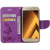 Voor de Galaxy A5 (2017) / A520 vlinders horizontale Flip reliëf lederen draagtas met houder &amp; kaartsleuven &amp; portemonnee &amp; Lanyard (paars)