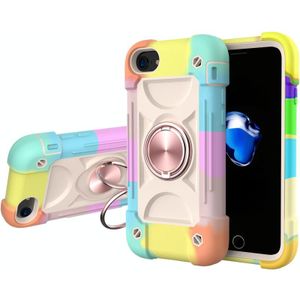 Shockproof Silicone + PC Protective Case with Dual-Ring Holder For iPhone 6/6s/7/8/SE 2020(Colorful Rose Gold)