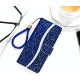 Voor Samsung Galaxy S7 Glitter Powder Horizontale Flip Lederen case met kaartslots &amp; houder &amp; lanyard(blauw)