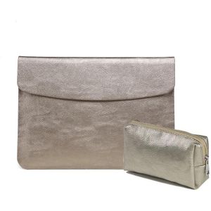 Horizontal Litchi Texture Laptop Bag Liner Bag For MacBook  13 Inch A1708 / 1706/1989 / A2337 / A2338(Liner Bag+Power Bag Golden)