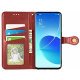 For OPPO Reno6 Pro + Solid Color Leather Buckle Phone Case with Lanyard &amp; Photo Frame &amp; Card Slot &amp; Wallet &amp; Stand Function(Red)