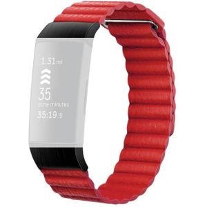 18 mm magnetische lederen horlogeband voor Fitbit Charge 4/3  maat: L (edelsteen rood)