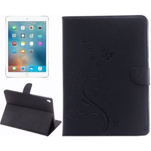 iPad Pro 9.7 inch horizontaal 3D Bloemen vlinders patroon PU leren Flip Hoesje met houder  magnetische sluiting en opbergruimte voor pinpassen &amp; geld (zwart)