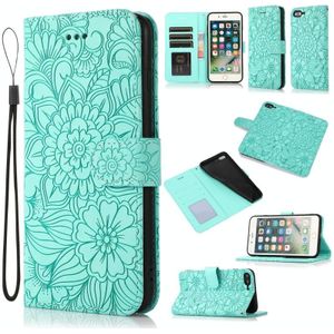 Skin Feel Embossed Sunflower Horizontal Flip Leather Case with Holder &amp; Card Slots &amp; Wallet &amp; Lanyard For iPhone 7 Plus / 8 Plus(Green)